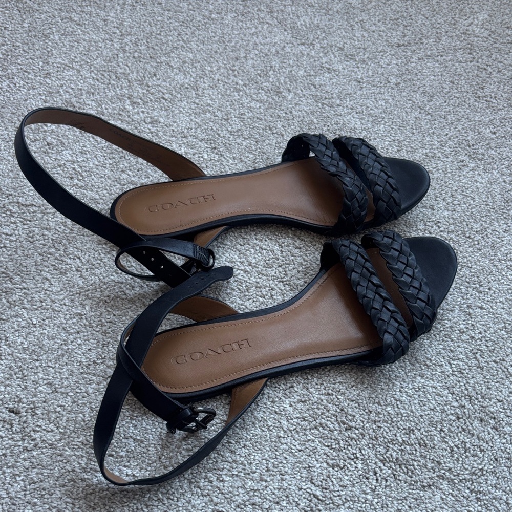 Coach Black Braided Leather Slingback Sandals